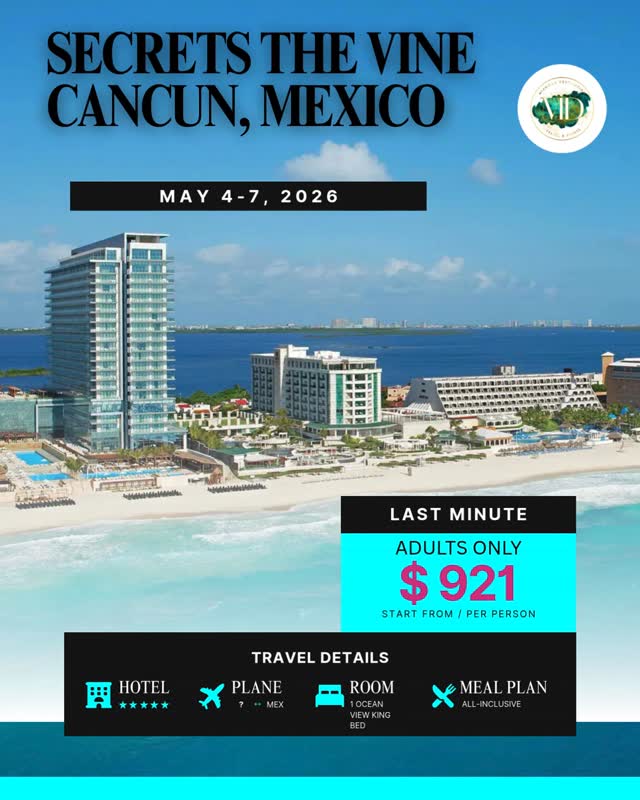 🚨 1 WEEK ONLY: LUXURY IN CANCUN 🚨
Secrets The Vine | Cancun, Mexico
Adults-Only. All-Inclusive. Pure Luxury.
Imagine waking up to ocean views, sipping cocktails by the pool, and stepping into your soft life… just like that. ✨
📍 Travel Dates: May 4–7, 2026
🏨 Resort: Secrets The Vine (Adults-Only All-Inclusive)
🛏 Room: King Bed Ocean View
✈️ Includes: Hotel + Flight
💰 Starting at: $921 per person
This is NOT a maybe. This is your sign.
Because the truth is…
Luxury isn’t out of reach—you’ve just been waiting too long to say yes.
And this deal?
It won’t wait on you.
⏳ Valid for 1 WEEK ONLY
💎 Ready to book your escape?
🌐 www.miamourte.com
📞 734-819-7586
📩 Or DM “CANCUN” to get started