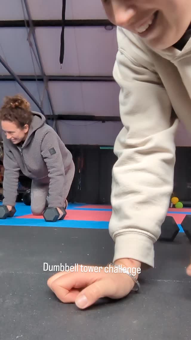 Dumbbell Tower Challenge - do we both do it? 😂🎪 #circusskills