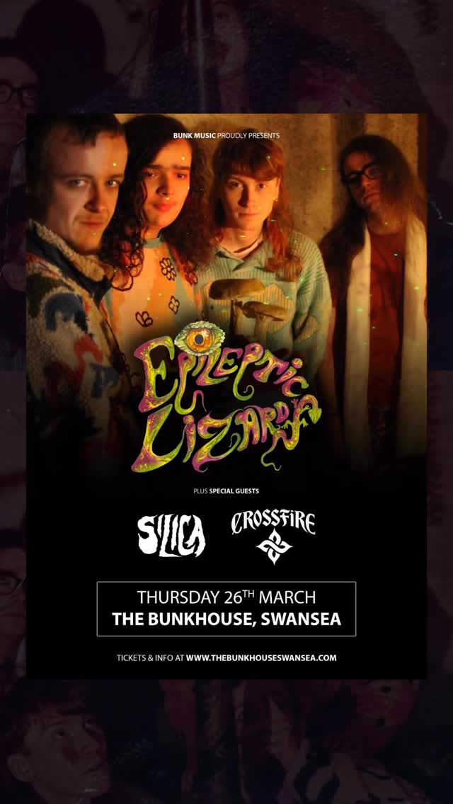 THURSDAY: ๐ฌ๐ท๐ฐ๐ณ๐ฌ๐ท๐ป๐ฐ๐ช ๐ณ๐ฐ๐๐จ๐น๐ซ๐บ
The funk-fuelled, psychedelic rock outfit headline!๐
With 60s & 70โs influences, the technically talented Welsh 4-piece blend Funk, Psych and Prog to bring you a modern yet nostalgic hit of something youโve never heard before.
โHard left-field wonk rockโฆTheyโre different, in a good wayโ - Gavin Allen (Cardiff Music Board)
โBlowing my tiny mindโฆthey might be the Fathers of Inventionโ - Adam Walton (BBC Radio Wales)
@epileptic_lizards are joined by special guests:
โข SILICA - Alt-rock (Swansea) @silica.band
โข CROSSFIRE - Hard rock (Cardiff) @crossfirebanduk
๐ Doors 18.00
GET TICKETS โค tinyurl.com/epileptic-lizards-swansea / thebunkhouseswansea.com / Link in Bio