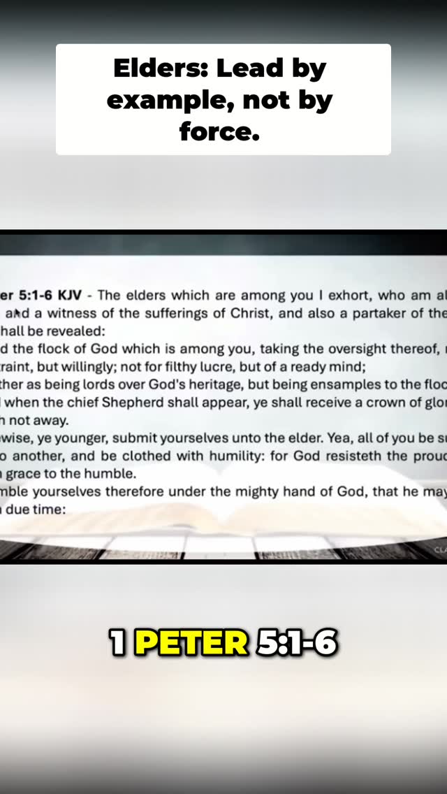 Elders lead by example, not by lording over. 1 Peter 5:1-6 calls us to humble service, guiding the flock with grace. True leadership is service. #ChristianLeadership #ChurchStructure #BiblicalTeaching #FaithJourney #SpiritualGrowth #ServantLeadership #1Peter5 #ReelsInspiration