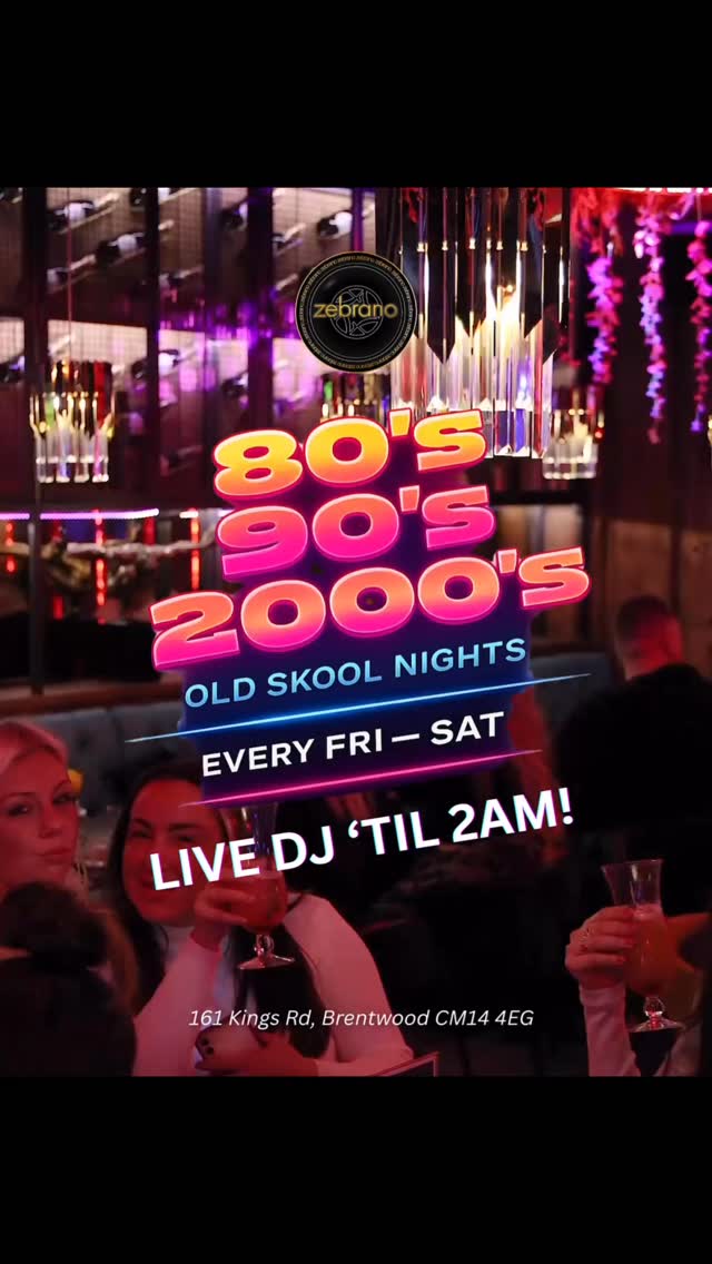 Join us at Zebrano every Friday & Saturday 💃🥂
Dinner, drinks & the best of 80’s, 90’s & 2000’s Old Skool 🎶
Live DJ all night
Open until 2AM 🔥
🔗Book now - zebranobrentwood.com/reservations
#essexbrentwood #cocktailbar #oldskool #weekendvibes