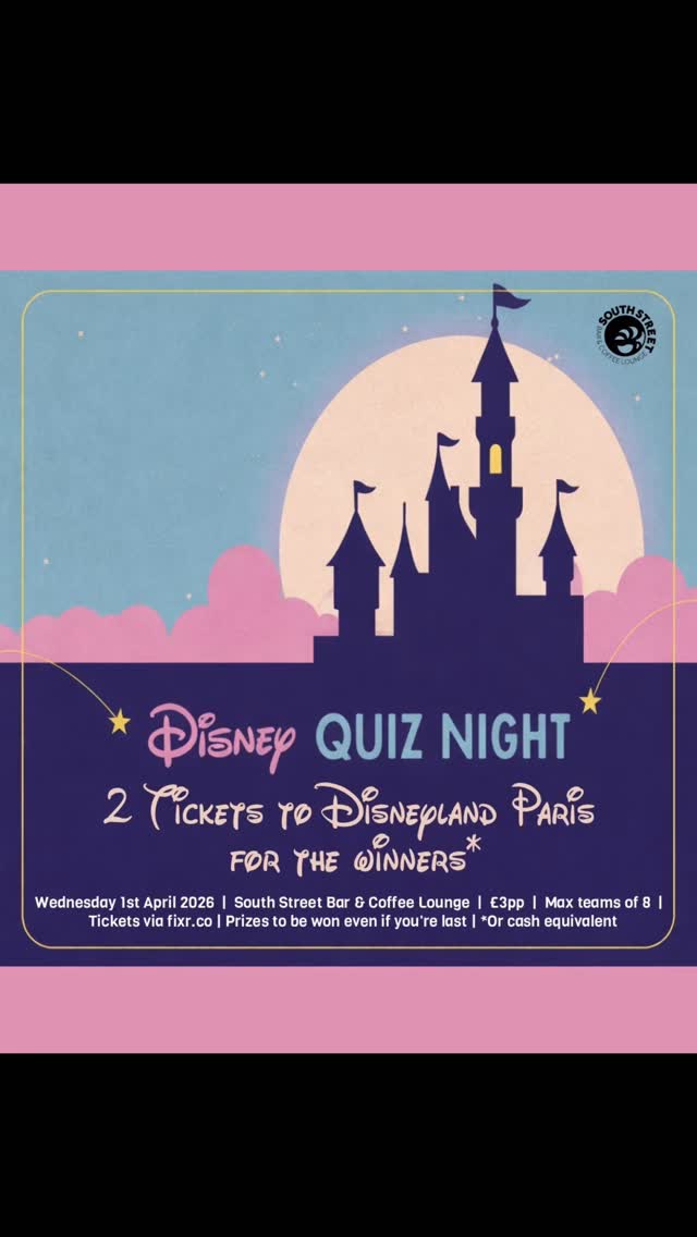 🎬✨ Calling all Disney lovers! ✨🎬
We’ve got an unmissable iquiz coming your way @quiz_southstreetbar and this time, the stakes are magical! 🌟
🥁 The prize…
2 tickets to Disneyland Paris! 🏰🐭
To enter, just follow the link in our bio 🖇️
Tickets are only £3 per person, that’s practically a bargain for a shot at Disney magic!
So, Disney quiz masters… we’re calling YOU out! 🧠👑
Will you be the one to claim the crown this time at South Street?
🗓️ Wednesday 1st April 2026
📍 South Street Bar – SS1 1TJ
Let’s go! 🎤🍸
#DisneyQuiz #DisneylandParisGiveaway #SouthStreetBar #quiznightmagic