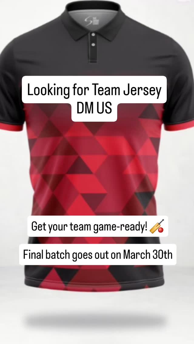 Get your team game-ready! 🏏
Looking for custom team jerseys? DM us ASAP to place your order.
Final batch goes out on March 30th—don’t miss out!