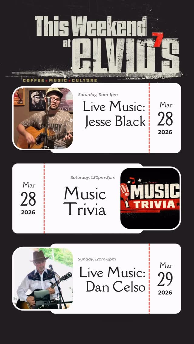 This Weekend At Elvio’s
Saturday 11am-1pm
Live Music: Jesse Black
Saturday 1:30pm-3pm
Music Trivia
Sunday 12pm-2pm
Live Music: Dan Celso
On the Bay. 1350 Empire Blvd
#ElviosCoffee #LiveMusic #RochesterNY #CoffeeAndMusic #WeekendPlans