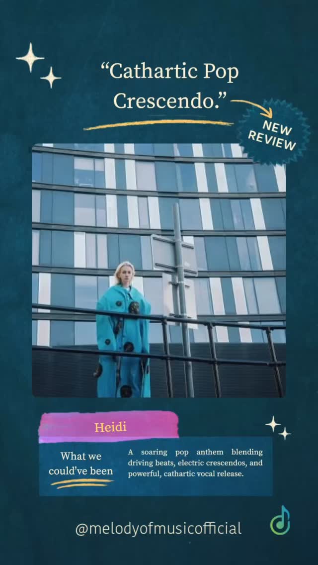 Heidi’s pop anthem What We Could’ve Been explores a missed connection. Driven rhythms and electric guitars eventually drown out delicate acoustic picking, peaking as she belts a power ballad chorus about the desire to speak her truth without pain.
#whatwecouldvebeen #heidi #pop #songreview #melodyofmusic