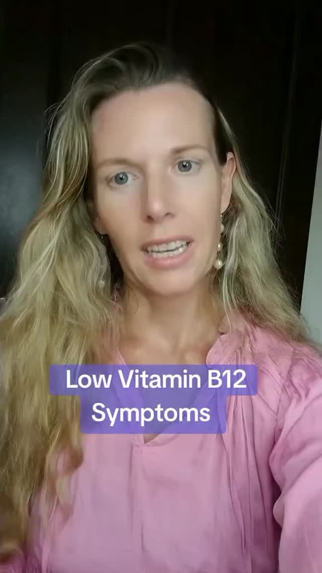 Symptoms of low vitamin b12 or vitamin b12 deficiency. Low b12 may be due to not consuming enough foods high in vitamin b12, the body not being able to absorb the vitamin b12 (cellular or gut changes) or from certain medications interfering with vitamin b12 absorption in the body #vitamindeficiency #vitaminb12 #vitaminb12deficiency #b12deficiency #b12deficiencysymptoms