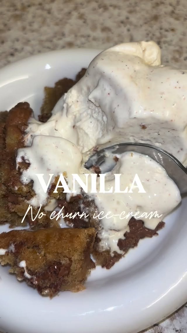 You can’t go wrong with a classic Vanilla ice-cream!
INGREDIENTS & METHOD
-half a pot of double cream
-100g sweetened condensed milk
-1tbsp vanilla bean paste
-1 tbsp of toasted milk powder
1. In a large bowl combine all your ingredients and whip the mixture (stand/hand mixer preferable) until soft peaks form
2. Pour the mixture in a freezer safe container, cover and freeze for at least 6 hours or overnight until firm.
3. Scoop and serve with your favourite dessert
Full details on toasting milk powder on my blog!