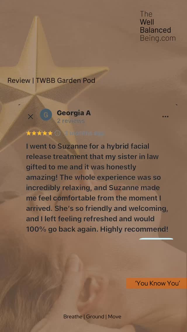 Grateful for your kind words, always.
Thank you so much for taking the time to share your experience at the TWBB Garden Pod.
Hearing that you felt comfortable, supported and truly able to relax means soo much.
Every treatment at The Well Balanced Beingā¢ļø is designed to help you feel safe in your body, release tension, and leave feeling lighter, both physically & mentally.
Your feedback not only supports a small wellbeing practice, it also helps others feel confident to begin their own journey.
Thank you for trusting me with your wellbeing.
If you are feeling this review, please feel free to contact if you are unsure what would be useful for you.
Or, Book your treatment or therapeutic yoga session via the link in bio.
You Know You
Breathe | Ground | Move