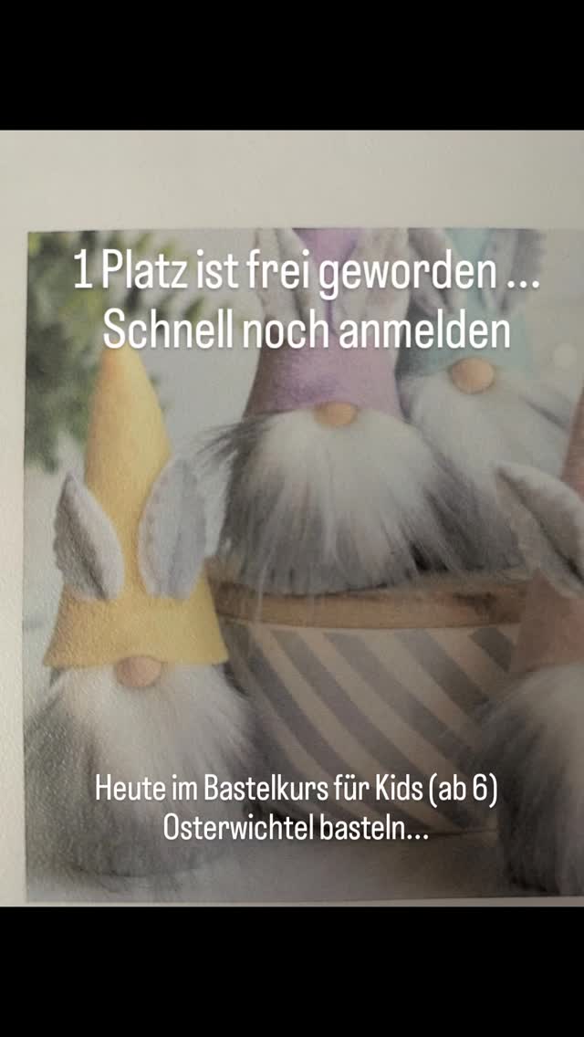 Heute basteln wir kleine Osterwichtel mit Hasenohren aus Kunstfell.
Möchtest du noch dabei sein? Schreib mir schnell eine E-Mail oder ruf an
feenhandwerk@gmail.com
#ostern
#bastelkurs #leipzig #kunstfell #anhänger