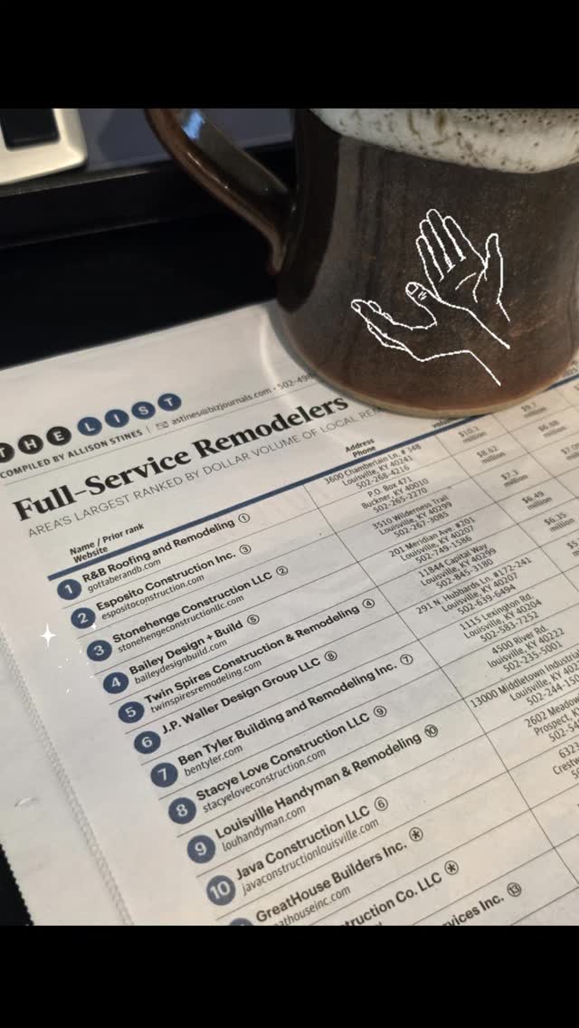 A little coffee and appreciation this morning for our amazing staff, trade partners, and suppliers while reading the @bflouisville 2026 list of full service remodelers
It's not easy to grow, much less grow and keep people happy, year after year. Our commitment to transparency and quality from the biggest projects to the smallest keep people coming back thankfully!