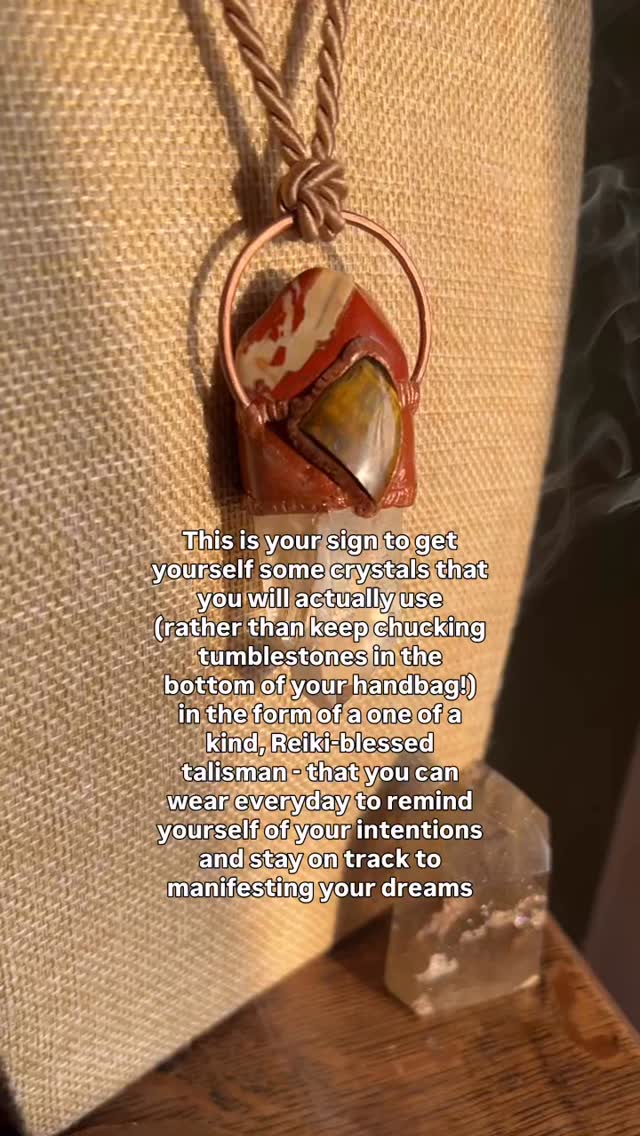 Stop buying loose tumblestones, chucking them in your handbag, and forgetting about them!
Investing in a talisman is a game changer if you’re ready to actually USE your crystals to support your intentions, and manifest more for yourself.
Let me know in the comments what you’re manifesting at the mo, what you need a Reiki-blessed talisman to support you with👇