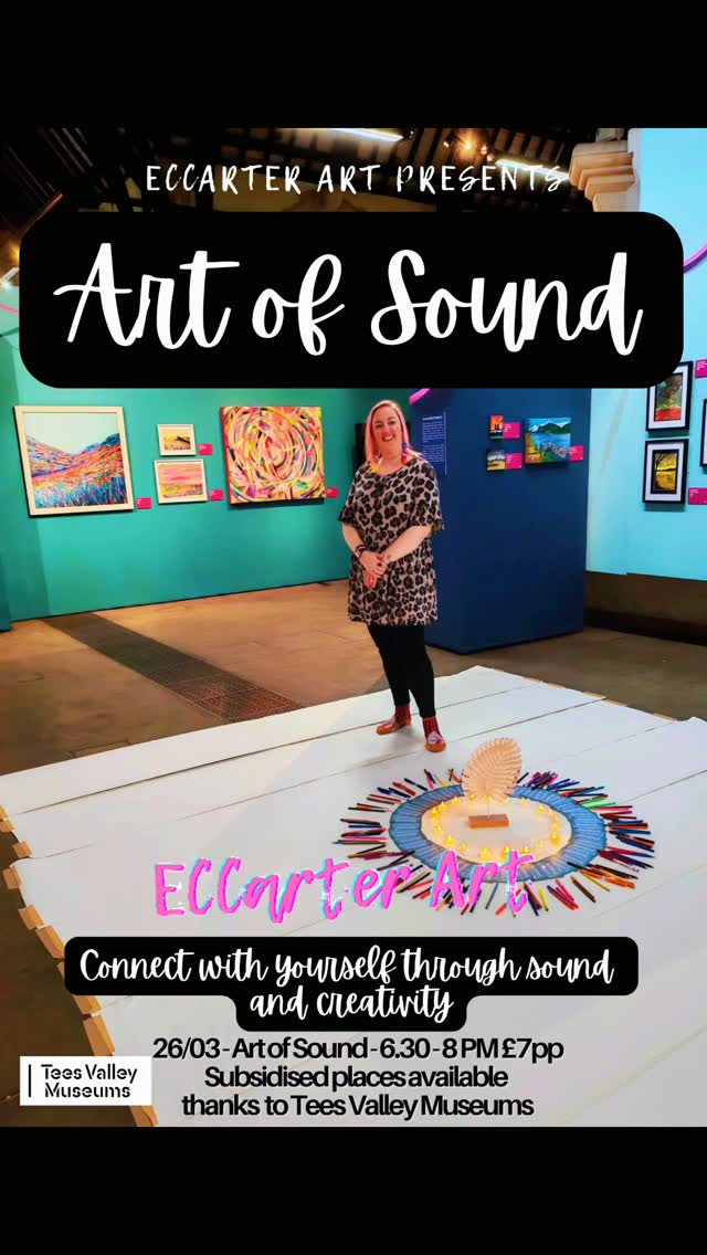 Close your eyes… what does sound look like to you?🎨
Come and join myself and @consciouscrone for the last of my exhibition workshops.
Sound, stillness and expression.
Thursday 26th March
@hartlepoolartgallery
6.30pm
This one has been subsidised by Tees Valley Museums and so it's £7 instead of £20!
Get your ticket here and more info:
Www.eccarterart.com/artclasses
#hartlepool #artofsound #artclass #teesside
