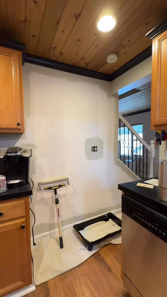 First coat of @benjaminmoore's Silver Sage!