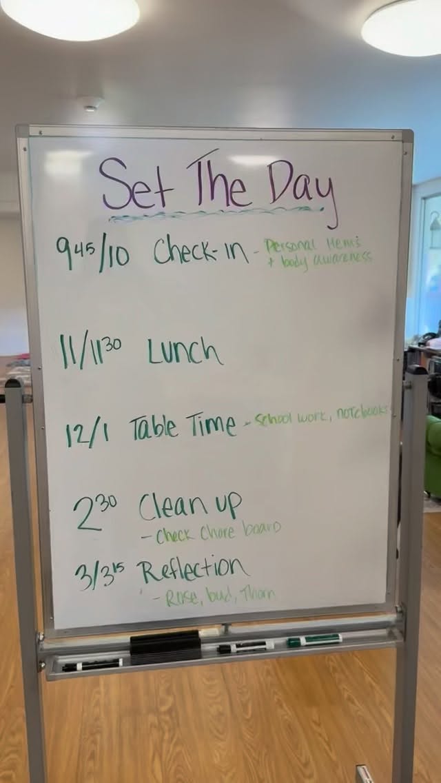 What is “set the day” anyway?
In our new space we’ve simplified set the day even more. Check in and reflection happen more sporadically while offerings, play, meal time and clean up happen every day.