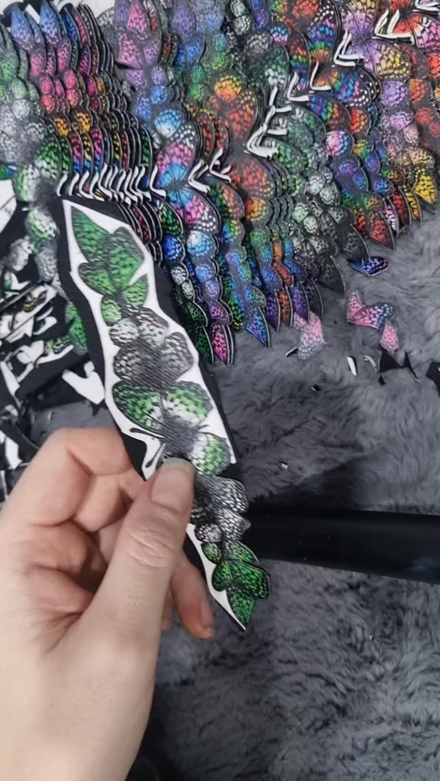 How I handcut every canvasArt. In real time... no fast forward... getting ready for renfair and making sure I have canvas butterfly stock in every Pride flag color so that we have everyone's flag in every earring, butterfly band, anklet and shoewing for our renfair event... but there's limited stock, because it takes time effort and attention to detail to make every single peice. This just shows the handcutting not counting the print inking, touchups, sealing, glueing, backing, heat sealing the fabric, scissor cutting, Edging, varnishing x3, adding metal parts and finishing details... so I can't wait to see how gorgeous everything looks setup with a whole colour range!
#butterflies #pride🌈 #prideflags #renfaire #handmade
