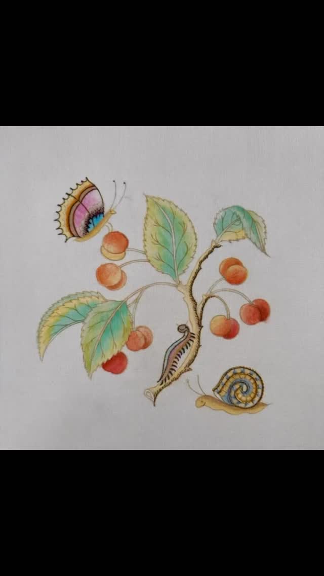 Inspired by the ancient manuscript Tradescants’ Orchard, one of the founding objects in the Ashmolean Museum collection, this little cherry tree and insects will be taught at the museum in early July. We will paint some leaves and cherries on pre-printed fabric and couch, wrap and embellish parts of the design. Please go to the museum website and go to events to book your place 🪡🐛🦋🐌 #nicolajarvisstudio #ashmolean #inbloom