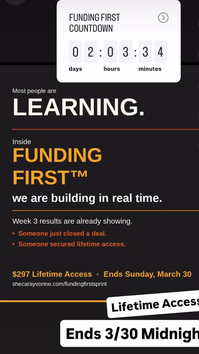 Most people are learning. We are building. Link in bio. Ends Midnight 3/30. Visits shecarayvonne.com/fundingfirstsprint to sign up and to learn more!