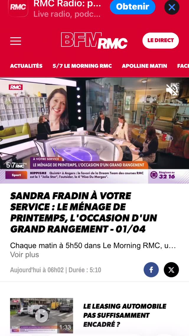 Ce matin, j’ai eu la chance de passer dans la matinale de RMC 🎙️#rmcstory
(et autant vous dire que ça passe à une vitesse… 😅)
Un grand merci à toute l’équipe pour l’accueil, l’énergie et ce moment hyper chouette 🙏
Je suis vraiment fière d’avoir pu parler d’un sujet qui me tient à cœur : reprendre le pouvoir sur sa maison 💪
À l’antenne, j’ai partagé quelques bases essentielles :
✔️ Ne pas commencer par les objets sentimentaux (sinon… bon courage 😅)
✔️ Trier par catégorie pour voir clair
✔️ Et surtout : ne pas juste nettoyer, mais vraiment désencombrer
Mais j’ai pas eu le temps de vous dire le reste… alors je vous le glisse ici 👇
✨ Pour rester motivée (et ne pas abandonner au bout de 20 minutes) :
📸 Prenez une photo avant/après
Rien de plus satisfaisant que de voir noir sur blanc le chemin parcouru (et ça booste +++)
🧠 Changez la question
Au lieu de : “Est-ce que j’aime encore cet objet ?”
Demandez-vous :
👉 “Pourquoi je ne l’utilise plus ?”
👉 “Qu’est-ce qui fait que je ne le choisis jamais ?”
Spoiler : la réponse fait souvent le tri toute seule 😉
🎯 Donnez-vous un vrai objectif
Pas “il faut que je range” (ça, c’est flou et démotivant)
Mais plutôt des objectifs concrets, du quotidien :
👉 “J’aimerais lire une heure par jour… mais je ne peux même pas m’asseoir dans mon canapé à cause de tout ce bazar qui me déconcentre”
👉 “Je veux transformer cette pièce en chambre d’amis ou en bureau”
👉 “Je veux faire des travaux, mais avant ça, il faut désencombrer”
Parce que derrière le tri… il y a toujours une vraie raison ❤️
Et surtout, souvenez-vous :
👉 Rien ne sert de ranger, il faut d’abord trier 😉
—
Si vous avez entendu le passage ce matin, dites-moi 💬
(et si vous vous lancez dans votre ménage de printemps… je suis avec vous 💪🔥)
“Si ça t’intéresse d’écouter l’épisode complet (5 minutes), je peux te l’envoyer en message privé 💌 demande moi le lien
Sandra, ta home organiser passionnée ❤️
ménage de printemps, désencombrement, organisation maison, tri effica