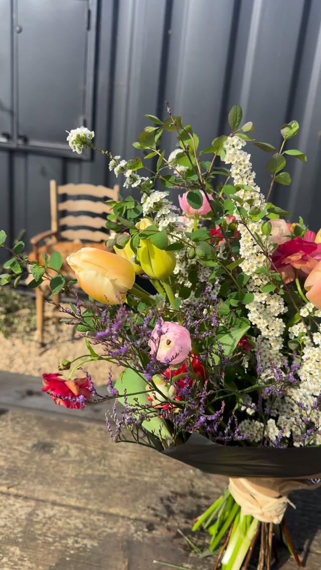 Easter flowers at Black shed! Lots of superb bouquets going out today. This one contains 100% of our own flowers 💐