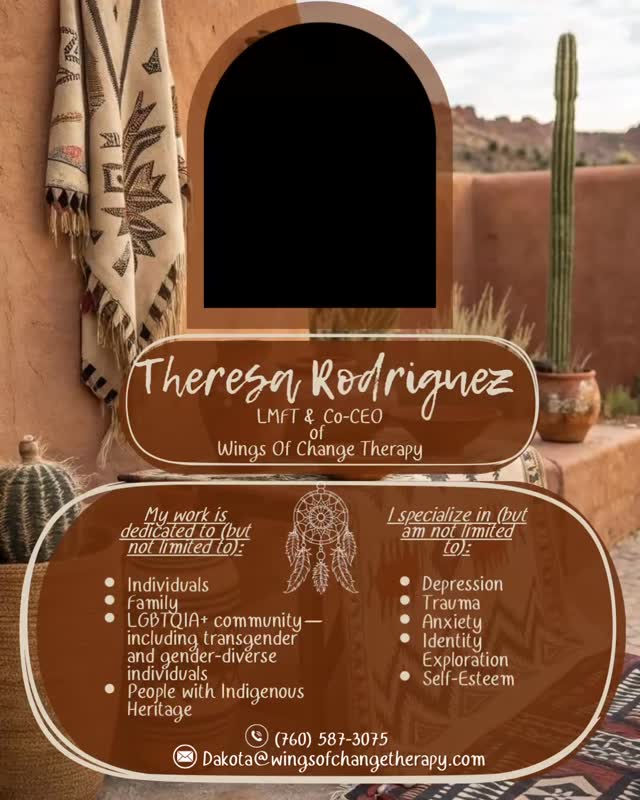 The work that Theresa Rodriguez, LMFT offers is rooted in depth, intention, and a deep respect for each individualās healing journey. With 16 years of experience across mental health and substance use treatment, Theresa supports individuals through healing that is layered, personal, and deeply transformative. She specializes in working with anxiety, depression, trauma, identity exploration, self-esteem, body image concerns, and life transitions.
Theresa is especially dedicated to supporting the LGBTQIA+ community ā including transgender and gender-diverse individuals ā as well as individuals from Indigenous communities. Her approach is grounded in cultural humility, trauma-informed care, and a sex-positive lens, creating a space where clients feel safe, seen, and empowered to show up as their full, authentic selves.
Her work is deeply integrative, blending Acceptance and Commitment Therapy (ACT), Cognitive Behavioral Therapy (CBT), and person-centered approaches with somatic and mindfulness-based practices. Theresa incorporates breathwork, grounding, and body-based techniques to support nervous system regulation, release stored trauma, and reconnect clients to their inner resilience ā especially for those navigating complex trauma or chronic stress.
With a style that is both compassionate and direct, Theresa helps clients explore the deeper layers beneath emotional pain ā guiding them toward greater self-awareness, emotional balance, and meaningful change. She believes healing is not about āfixingā ourselves, but about remembering who we are and learning to live in alignment with our values, truth, and inner wisdom.
If youāre interested in working with Theresa or learning more about her approach, our team would be honored to connect with you.
š (760) 587-3075
š§ Dakota@wingsofchangetherapy.com
At Wings of Change Therapy, we are committed to creating spaces where healing feels safe, empowering, and deeply human.
#meetourteam #therapist #mentalhealthmatters #wingsofchange #fyp