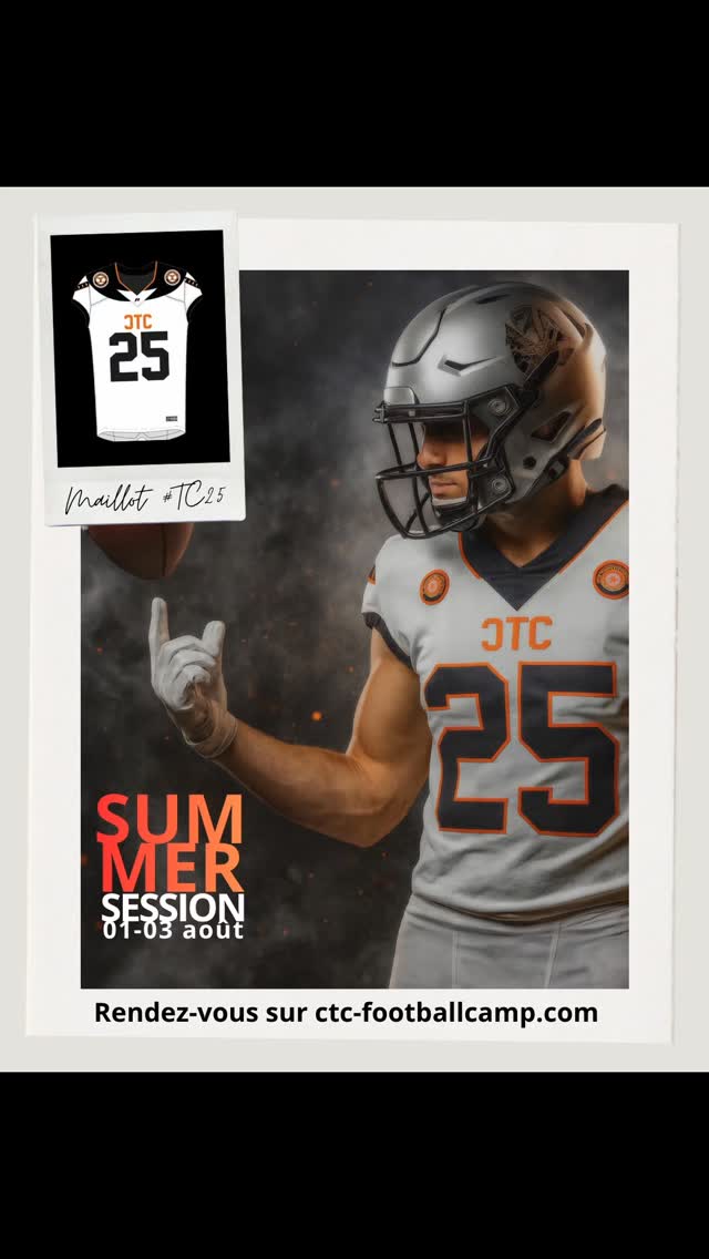 🏈 Un jersey offert pour ton inscription.
📅 01 au 03 août rejouns le CTC summer camp et soutiens-nous.
👕 Boutique également ouverte pour commander des outfits.
On t'attend !