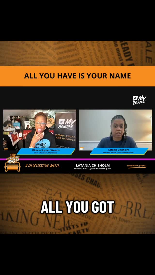 Tomorrow, I’m in conversation with Latania Chisholm, Founder & Chief Envisionary Officer of Jamii Leadership Inc. @jamiileadership.inc
During our conversation, I shared that my grandfather was adamant— “Dee… all you have is your name.”
And let me tell you… Mrs. Latania don’t play about hers.
🟧 Watch her tomorrow.
April 1 at 7PM
#MyBmore Project YouTube 📺 + website 💻
⏰ Set your reminder. #LinkInBio👆🏾
#mybmore
#whatsthe410
#riseofthestorytellers