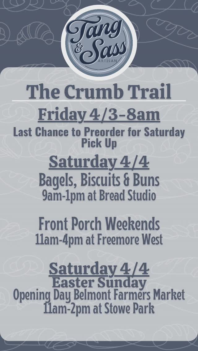 🐣 Easter is almost here — and we’ve got your table covered!
Our Easter Curated Carb Boxes are now available for pre-order. Each box is packed with Tang & Sass favorites, perfect for brunch spreads, gatherings, or just treating yourself.
✨ Quantities are limited — pre-order your Curated Carb Box today to guarantee your Easter favorites. Pies are while supplies last, so come early!
See website for order details.
#TangAndSass #EasterBrunch #CuratedCarbs #BelmontNC #Sourdough