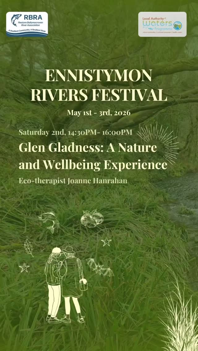 Join RBRA and @training.wildatlanticway in a therapeutic walk along the Ballymacraven River.
Joanne is a local psychotherapist, eco-therapist and nature and wellbeing enthusiast, for a small group walk and talk in the Glen.
This is an opportunity to slow down, regulate your nervous system, and begin to notice in different ways. Guided through gentle, experiential exercises, time to reflect, and a little lightness along the way, you’ll explore how connecting more deeply with the natural world in your own locality can support your emotional, cognitive and physiological wellbeing, and your relationship with the planet too.
Book in advance to get a place book via Eventbrite, link in bio.
#ennistymon #lawprofund #riverrestoration #saveourrivers #ennistymonriversfestival