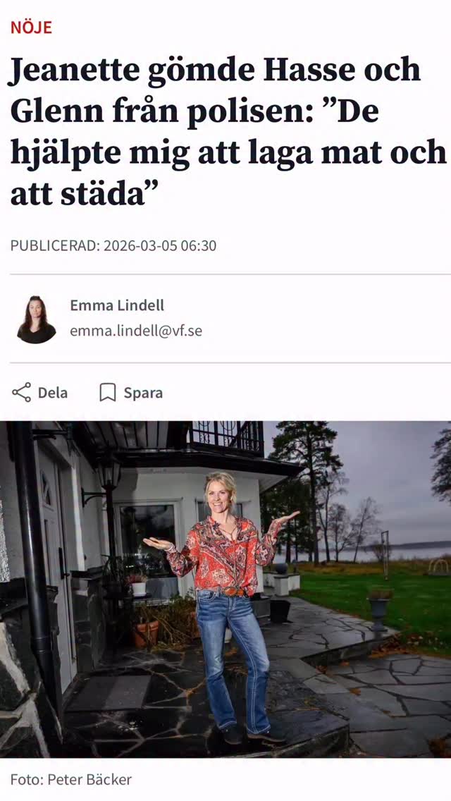 Vilken hjältinna!! ❤️ Glenn Hysén och jag stötte på patrull i senaste avsnitten av Jagad. Jeanette i Karlstad fick ett väldigt udda telefonsamtal när vi försökte hyra ett rum av henne. När vi förstod att inget gick att hyra så erbjöd hon en 120-säng och en soffa åt mig och Glenn hemma hos henne och hennes familj.
Utan Jeanette hade vi inte klarat oss vidare. Så stort tack Jeanette! 🥰
Skärmbild från Värmlands Folkblad.
#jagad