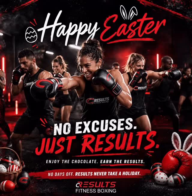 Happy Easter from the CResults team 🐣🥊
Wishing you a day filled with energy, positivity, and a little bit of chocolate 🍫
Enjoy the moment, recharge, and come back stronger.
Because at CResults…
RESULTS NEVER TAKE A HOLIDAY.
#HappyEaster #CResults #FitnessBoxing #StayStrong #TrainHard ResultsDriven YouVsYou