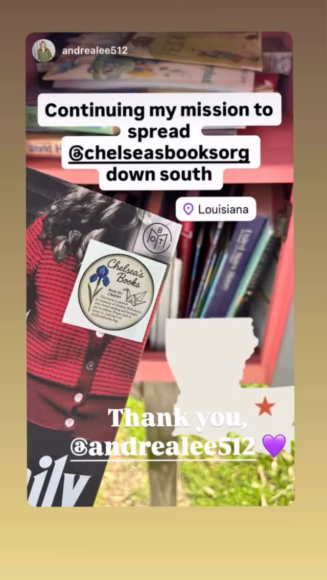 To everyone who has taken a moment to pass along a story in Chelsea’s honor and those who continue to keep this going. THANK YOU!
What you’re doing matters more than you know. Each book placed, each story shared, each small act of care is a reminder that kindness still shows up and that people still look out for one another.
This is truly a caring community
And we are so thankful to be part of it.
💙
Chelsea’s Books
📚 If you are interested in joining this journey check out our website at Chelseasbooks.org, tag where you left a book or just quietly follow along.
#bookjourneyforchelsea #chelseasbooksorg #inmemoryofchelseawilliamson #mentalhealthawareness #everystorymatters