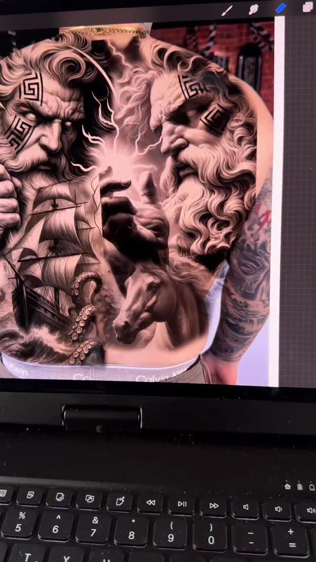 First stencil try and we were ready to go. ✅💪🏼 @danr4w gave me the freedom to come up a greek mythology theme back piece . I designed half of his back representing water Poseidon with a boat wrapped around an octopus vs lighting Zeus along side with Pegasus that flys upon the sky/ lighting . Stay tuned for the final piece.
#greekmythologytattoo #virginiatattoos #virginiatattooartist #dmvtattoos #dmvtattooartist