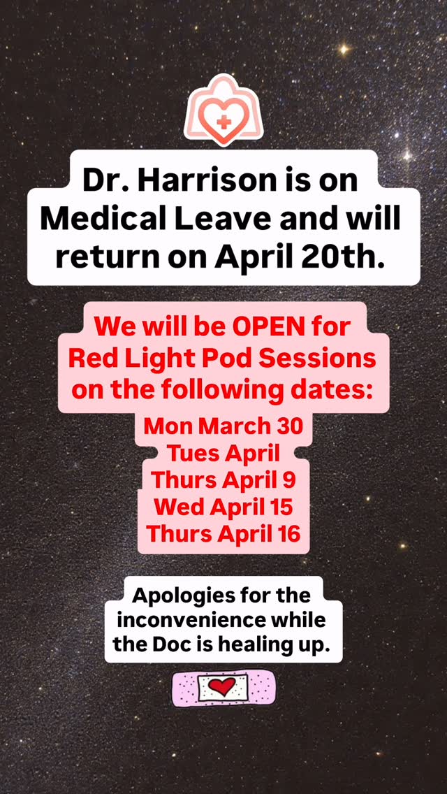 We are wishing Dr. Harrison a speedy recovery! Apologies for his absence over the next 3 weeks while he heals up from surgery.