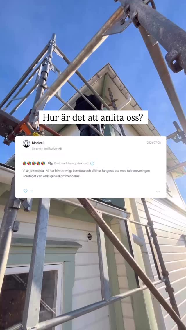 Vi blir alltid glada när våra kunder delar med sig av sina upplevelser✨
Så här skriver Monica L:
”Vi är jättenöjda . Vi har blivit trevligt bemötta och allt har fungerat bra med takrenoveringen. Företaget kan verkligen rekommenderas!”
Stort tack för era fina ord 🤩
Film Wolfbuilder AB @antecimex