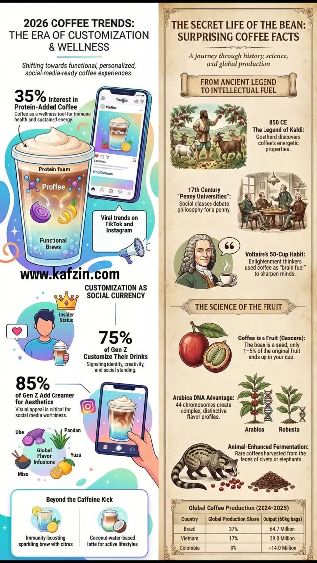 Coffee is not just coffee anymore.
In 2026, coffee is wellness, identity, and experience.
More personal. More aesthetic. More intentional.
Trend or tradition — which one are you choosing?
#CoffeeTrends #SpecialtyCoffee #CoffeeCulture #CoffeeTok #CoffeeLovers FutureOfCoffee FunctionalCoffee