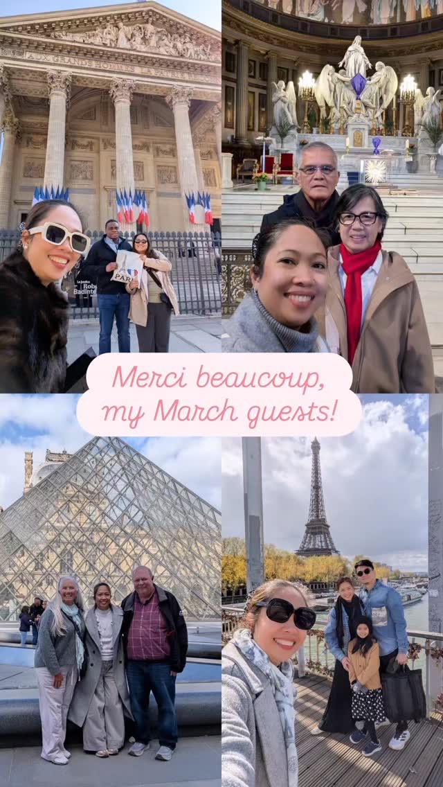 𝗣𝗮𝗿𝗶𝘀𝗧𝗮𝘆𝗼𝗧𝗼𝘂𝗿𝘀: Ang bilis ng panahon-- tapos na ang March!😱
Thank you to my March guests na mostly couples who were celebrating milestones in Paris-- a birthday trip, a 50th wedding anniversary, and a 75th birthday celebration. 😍
I also met a fellow Paulinian with her young family na pinush through talaga nila ang flight nila sa Paris from Dubai kasi may available weekend slot ako.
Andddd, nag give in ako to have my first American clients kasi they're just transiting into Paris so they want to make the most out of their full day.
My heart is full of gratitude. April is now in full swing of tourists in the city, kaya huwag ma LOST VALDES...
𝗕𝗼𝗼𝗸 𝘆𝗼𝘂𝗿 𝗣𝗶𝗻𝗮𝘆 𝗽𝗿𝗶𝘃𝗮𝘁𝗲 𝘁𝗼𝘂𝗿 𝗴𝘂𝗶𝗱𝗲 𝘀𝗮 𝗣𝗮𝗿𝗶𝘀! DM lang if you can't find your specific date.
www.paristayo.com
#paristayotours #paristourguide #parisforpinoys #globalpinoys #pinoyprivatetourparis