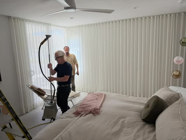 The Art of the Custom Ripplefold - A True Mid-Century Favorite: Fabric selection, measure, seamstress, installation, steam and dress, finish length hem for the perfect floor to ceiling look.
.
.
.
.
.
#rollshades #palmsprigsblinds #hunterdouglas #somfy #blackouts laquintablinds ranchomirage indianwells smarthomepalmdesert cathedralcity
palmsprings rollershades windowtreatmentpalmsprings shutters plantationshutters motorizedrollershades electricrollershades automatedrollershades