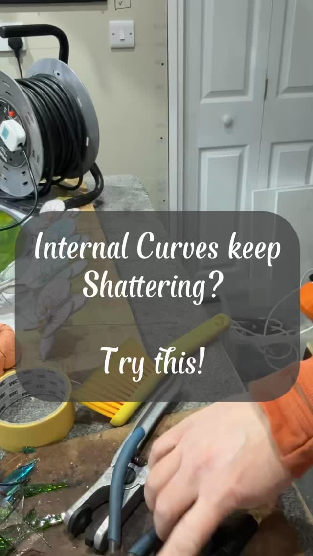 Internal curves are by far the trickiest to cut, as keeping the pressure consistent as you turn the corner takes a lot of practice, and depending on how extreme the curve is, the direction of stress going through the glass can cause that score to shoot off exactly where you don’t want it to!!!
Practice this using plain picture frame glass first, then use it in your pieces.
The key thing is to go slowly, and work your way into that curve! Also, think about your position and the glass position before you start, and remember cutting a curve by moving across your body is easier than trying to contort yourself the other way!!!
If you would love to learn about how we create gorgeous pieces of glass art, or already love making pieces but want to progress your skills further, head over to my website to see what tuition options I offer all over Cumbria, or contact me to book a private online session where we can work through any questions you have!
#StainedGlass #HintsAndTips #Advice #Learn #Handmade
@edenvalleyartisticnetwork @the_makers_mill @rheged_centre @make_it_at_market @bbc @hare_hill_barn @gatherennerdale @visitkeswick @lakedistrictcumbria @blackwellartsandcrafts @tulliecarlisle @artsandcraftsinkeswick @arts_cumbria @myflabbergast