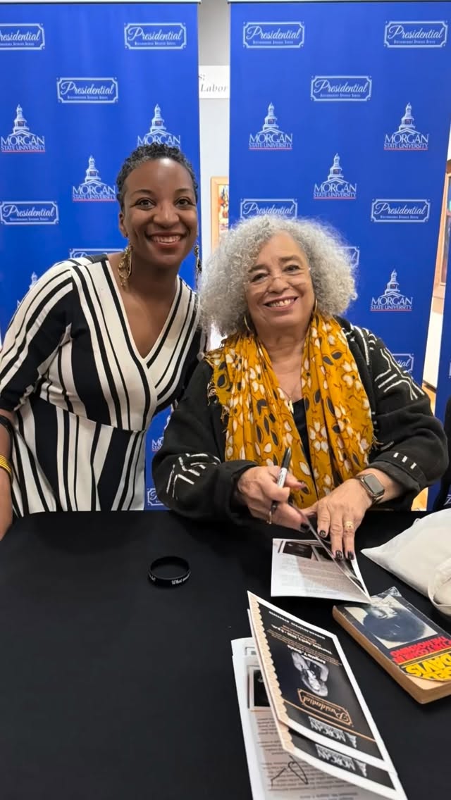 Joy is when your professor invites you to see Queen Angela Davis and you find out she’s got front row seats to history! Then, she asks very casually, “Wanna meet her?!” 🙌🏾 Today was the exact day I needed to sit at her feet, and of course, she challenged my thinking and assigned me homework. Today was my favorite Morgan State grad student experience because of all the critical thinkers I met who are turning the world right side up! Thank you Angela Davis! Thank you Dr. Patricia Dockery! Thank you Morgan State! #morganstateuniversity #angeladavis