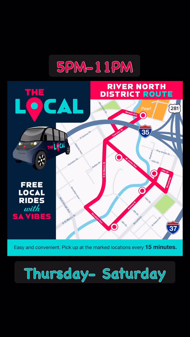 River North just got its own ride. 🚌🔋🙌
The Local River North Loop is officially rolling through the district. Free electric rides connecting Pearl District to River North District’s best spots, every 15 minutes all night long.
No parking drama. No Uber surge. Just hop on, explore, and stay a little longer.
Your neighborhood. Your ride. Let’s go. 🩷
⌚️Thu - Sat | 5:00 PM - 11:00 PM | 5 stops
📍 @elcaminosa
📍@elsewheresatx
📍@rivernorthicehouse
📍@milacoffeesa / @makereadymkt
📍@pullmanmarket
#KeepSAMoving #RiverNorth #TheLocalSATX #SanAntonio #Free