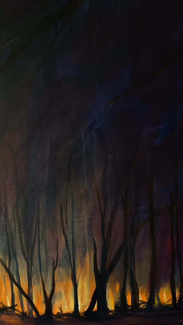 Forest Burning, acrylics on canvas 100x100cm shortly to be shown at #shiplakecollege as part of #henleyartstrail 2026! #artcollection #artcollector #artgallery