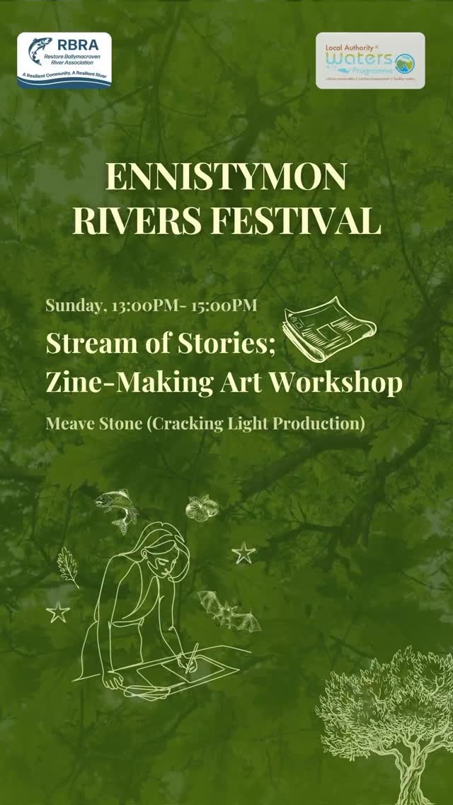Sneak peak into what we’ll be making at Maeve Stone’s Stream of Stories; Zine-Making Art Workshop. You’ll leave with your own zine!
RBRA will be joined by @crackinglightproductions for this hands-on workshop centred around celebrating rivers, creativity, and storytelling through art.
Through inspiration from the sights, sounds and stories of local waterways participants will create their own unique mini-magazines, or “zines.”
Through drawing, collage, writing and other creative techniques, you’ll bring river life to the page, capturing everything from flowing water and wildlife to the culture and stories connected to our rivers.
The workshop encourages experimentation, imagination and personal expression, whether you’re a seasoned artist or a complete beginner. Places to the workshop are limited due to materials so best book soon via Eventbrite, link in bio.
#ennistymon #lawprofund #riverrestoration #saveourrivers #ennistymonriversfestival