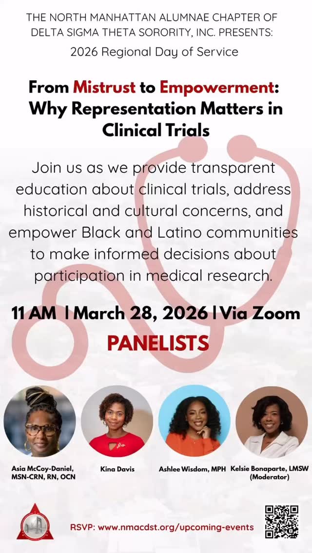 Join us this Saturday for a powerful conversation on clinical trials โ what they are, why representation matters, and how to navigate them with confidence. We deserve to be informed, protected, and represented in the future of healthcare.
#NMACDST #DST1913 #NMACHealthandWellness