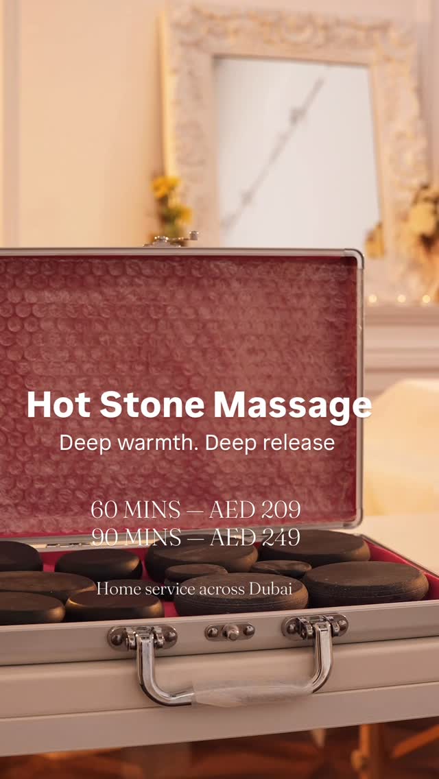 Hot Stone Massage
The warmth your body didn’t know it needed.
A deeply relaxing treatment designed to ease tension, soothe tired muscles, and leave you feeling fully restored.
Ladies & couples only
Home service across Dubai
By appointment only
#HotStoneMassage #DubaiHomeSpa #MassageAtHomeDubai #DubaiWellness #LuxuryHomeSpa