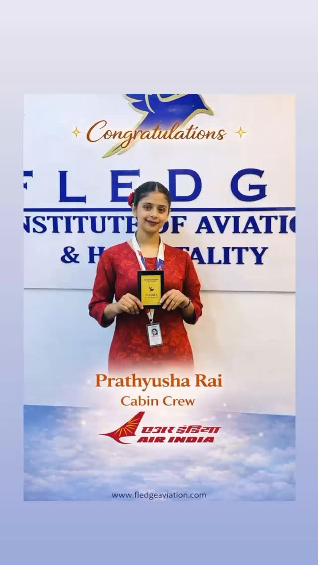 Heartiest Congratulations dear Pryatusha for getting selected as Cabin Crew in Air India. We wish you great success ahead in life and career. #aviation #cabincrew #myfledge
