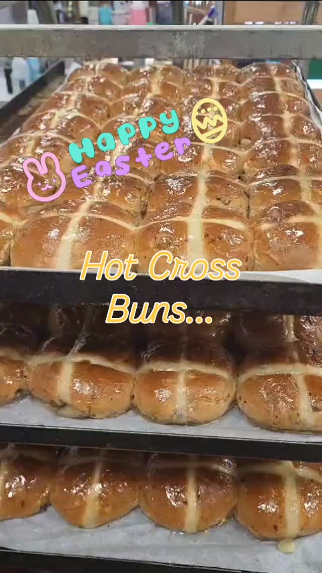 Last batch of Hot Cross Buns!!! Happy Easte to all of you!!! The cross on top represents the crucifixion of Jesus. #hotcrossbunseason #artisanbakery #suportlocal #indepentantbakery #familybakery
