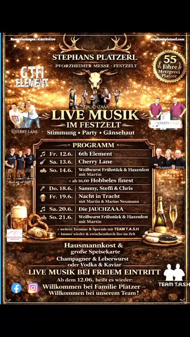 🎶 Willkommen im Festzelt auf der Pforzheimer Messe 🍻
Gute Musik, leckeres Essen und eine Atmosphäre,
in der man einfach gerne bleibt.
Ob mit Freunden, Familie oder Kollegen –
hier wird gemeinsam genossen und gefeiert.
📅 12.–21.06.
🎟️ Eintritt frei
📞 Reservierungen unter 0160 7816790
📧 marinaplatzer@stephansplatzerl.com
👉 Wir freuen uns auf euch!
Familie Stephan Platzer
& das gesamte Team vom Stephans Platzerl
#PforzheimerMesse #Festzelt #StephansPlatzerl #Genuss #GemeinsamZeit Pforzheim