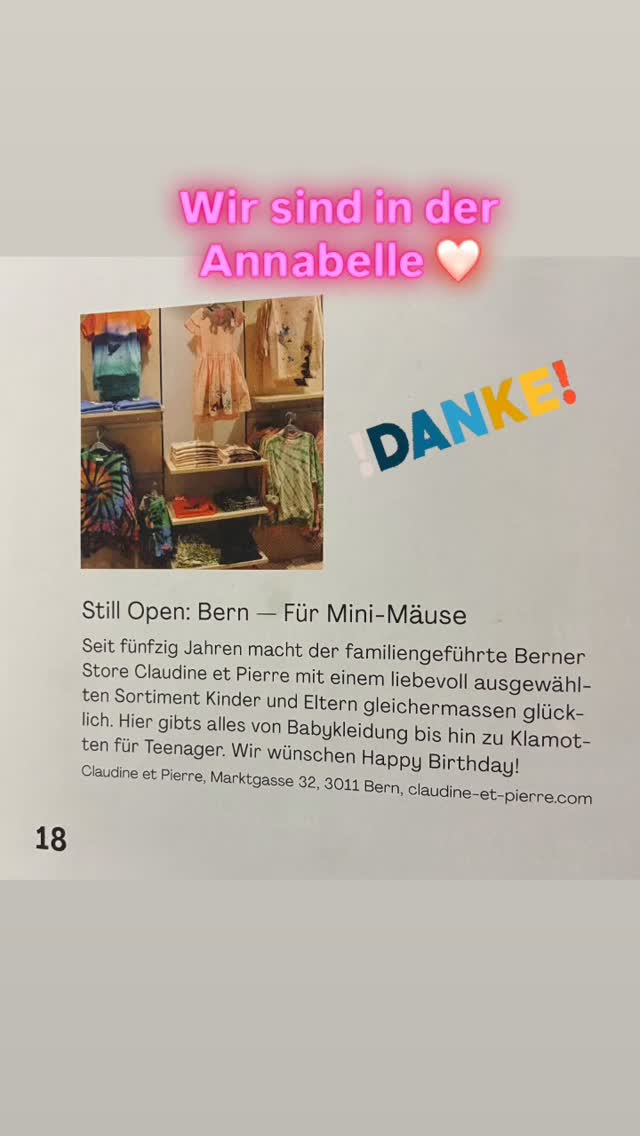 Grazie @annabelle_mag ❤️ Wir feiern 50 Jahre 💐 #berncity #ilovebern #bern #kidsfashion #shoplocal