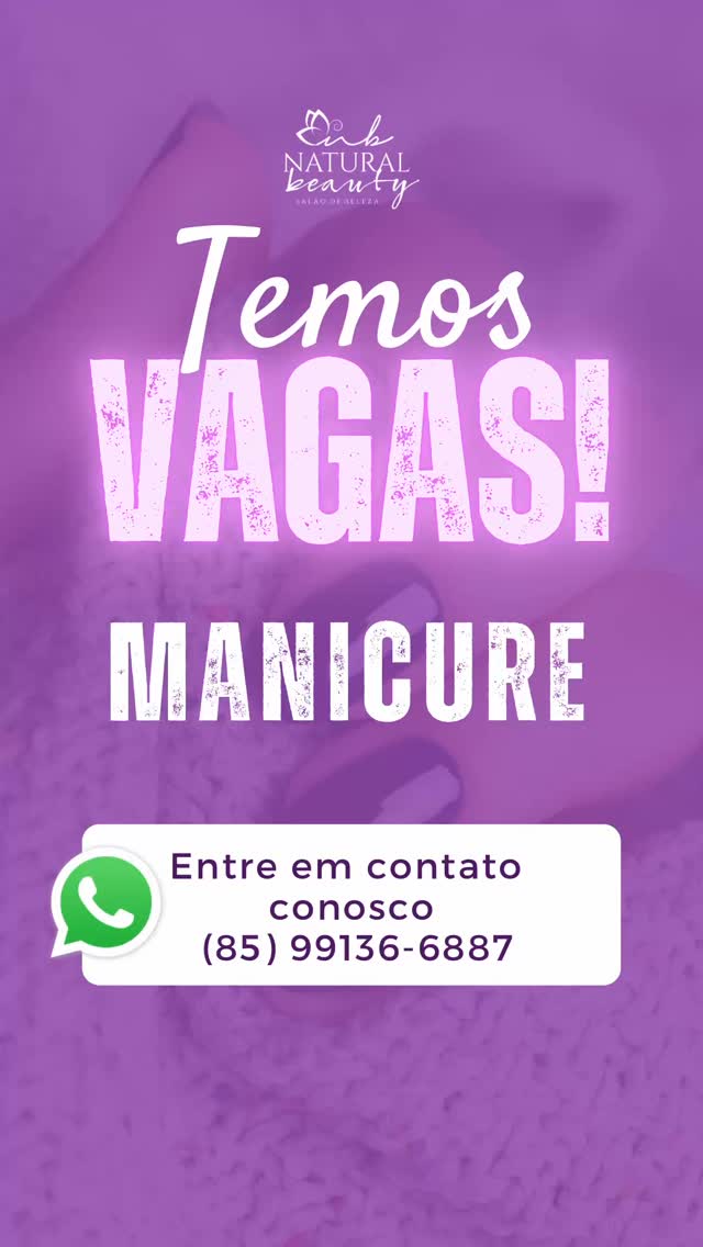 Estamos contratando
MANICURE
Entre em contato conosco:
(85) 99136-6887
Vem fazer parte do time beauty 🩷.
#vagadeemprego #manicure