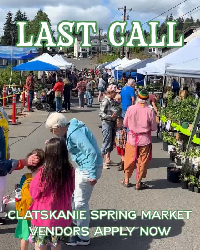 LAST CALL — Clatskanie Spring Market Vendors APPLY NOW
Join us Saturday, May 9th | 10am–2pm
This market is all about spring plant sales — but we’re also welcoming:
• Hot food vendors
• Early season produce
• Handmade crafts
• Farm-direct prepared foods
• And more
It’s a great early-season market to get in front of the community as things start to wake up.
Apply by April 29th:
ClatskanieFarmerCollective.org/vend
Reach out if you have any questions!
Call/Text 503-308-1121 or email market@clatskaniefarmercollective.org